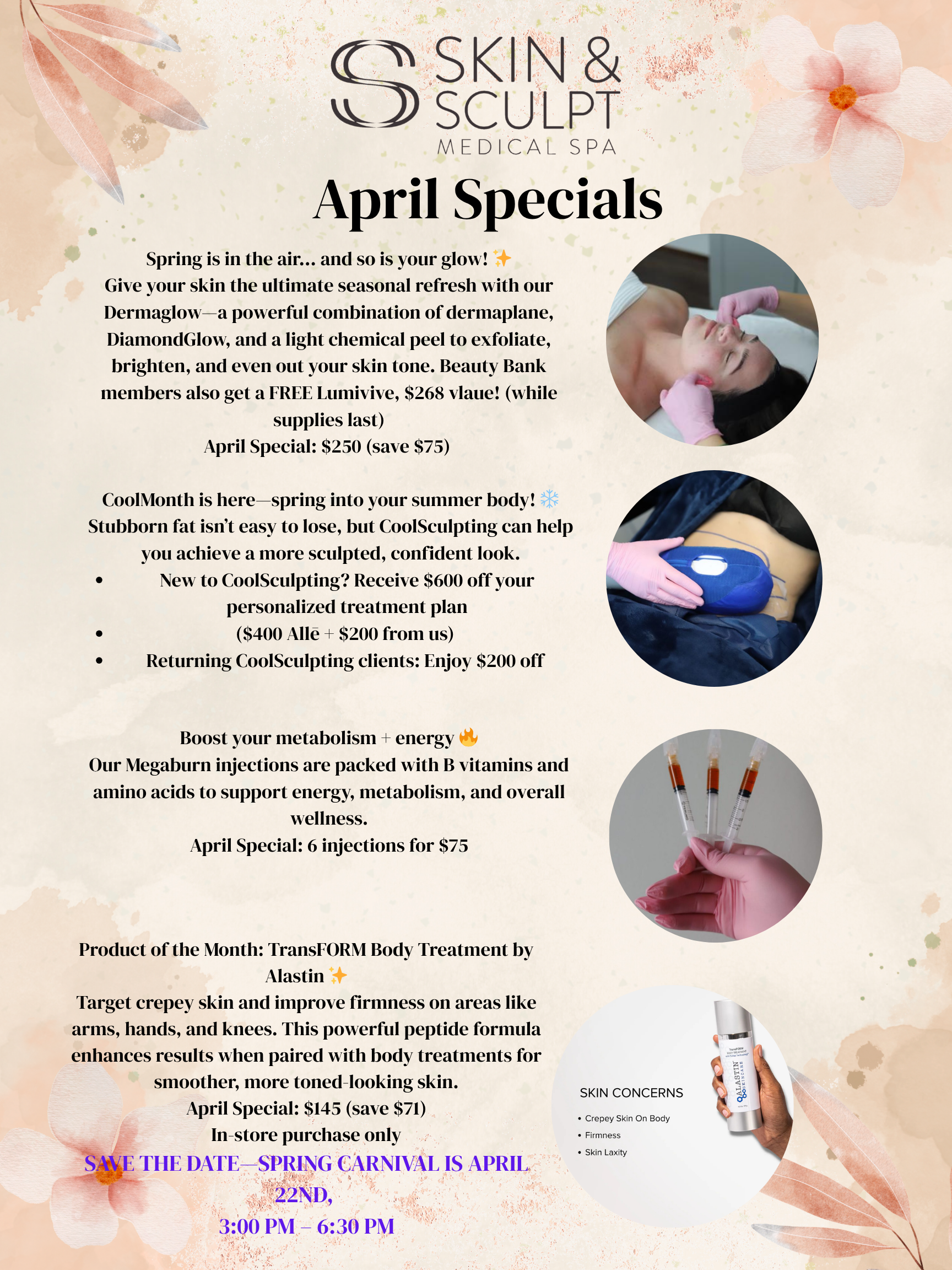 Skin & Sculpt April Specials flyer (tap to zoom)